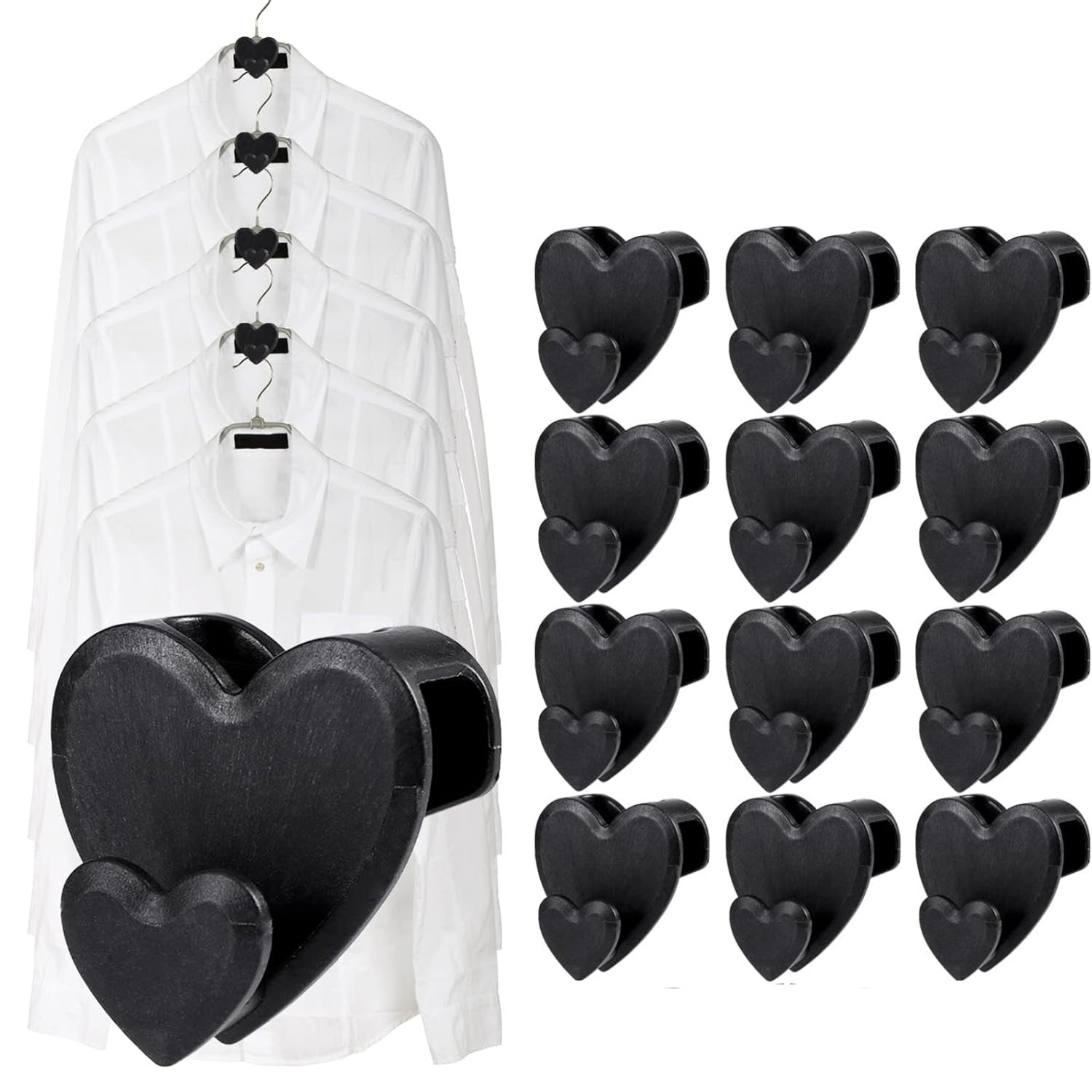 Set 12 carlige pentru umerase, Zola®, model inima, negre, din plastic, 4.5 x 4.5 x 3 cm Set 12 carlige pentru umerase, Zola®, model inima, negre, din plastic, 4.5 x 4.5 x 3 cm